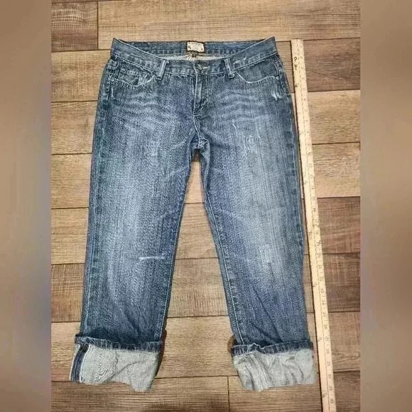 Kali Denim Womens Crop Capri Denim Jeans Distressed Juniors 7 - Picture 1 of 6